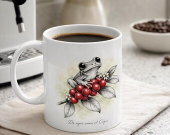 Coquí Frog Coffee Mug | Puerto Rico Coffee Plant Ceramic Cup (11oz)