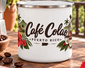 Puerto Rico Café Colao 12 oz Enamel Camp Mug, Boricua Coffee Cup