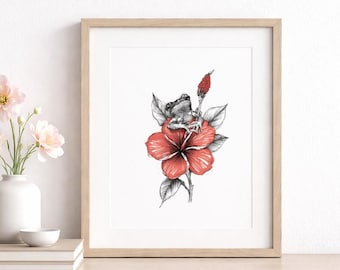Coqui Hibiscus Illustration Poster | Fine Art Poster