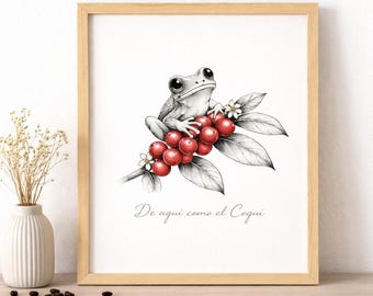 Puerto Rico Coquí Coffee Plant Art Print, Boricua Botanical Wall Art (Digital Download)