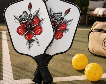 Puerto Rico Coqui Hibiscus Pickleball Paddle Set – Tropical Wood Paddles (Set of 2)