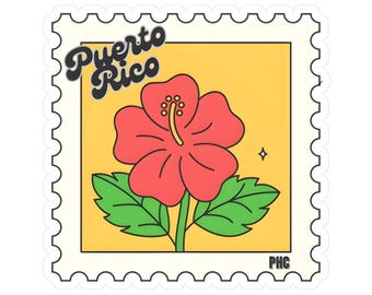 Sticker, Puerto Rico Hibiscus Kiss-Cut Sticker (Stamp-Style)-Amapola