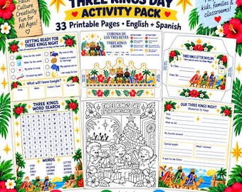 Puerto Rico Three Kings Day Printable Activity Pack, 33-Page Bilingual English Spanish Kids PDF