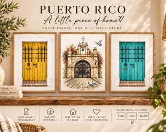 Puerto Rico Wall Art Set of 3, Old San Juan Doors & Chapel, Printable Download