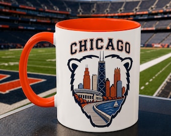 Personalized Chicago Football Mug, Custom Name and Number, Game Day Gift for Him