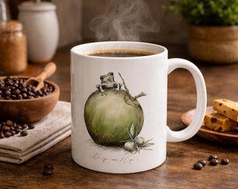 Puerto Rico Coquí Frog Coconut Mug, Boricua Island Coffee Cup