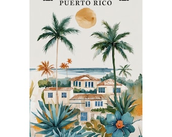 Puerto Rico Watercolor Poster , Tropical Island Wall Art, 8x10 & 16x20, Palm Tree Print, Caribbean Home Decor, Puerto Rican Gift