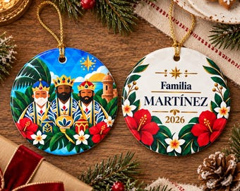 Personalized Three Kings Ornament, Puerto Rico Reyes Magos Family Name & Year