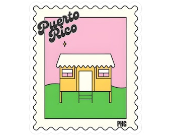 Puerto Rico Beach Cabin Sticker, Retro Stamp Style Travel Decal, Boricua Vinyl Sticker, Puerto Rico Art