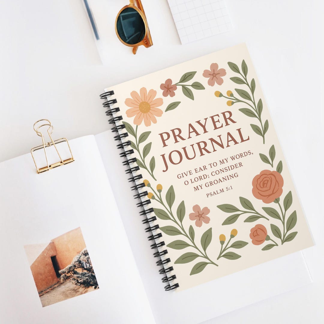 Prayer Journal Spiral Notebook | Floral Psalm 5:1 Ruled Lined Notebook ...