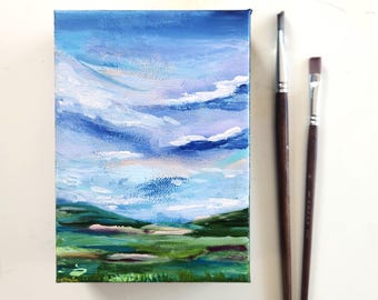 Abstract Landscape Modern Art, 5x7 inch canvas (Landscape with black edges)