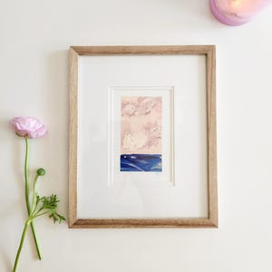 Framed Original Acrylic Painting: Pink Sunset Abstract Art (4x6in)