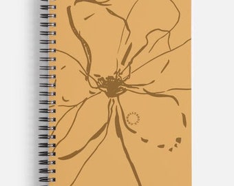 8.5 x 5.5 lined notebook, spiral binding with "for the love of flowers" original hand drawn flower doodles by Holly Soule