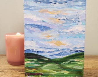 Abstract Landscape Modern Art, 5x7 inch canvas (Landscape with black edges)
