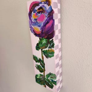 Single Rose Purple and Pink Original Acrylic Art Piece Modern Art Unique Gift