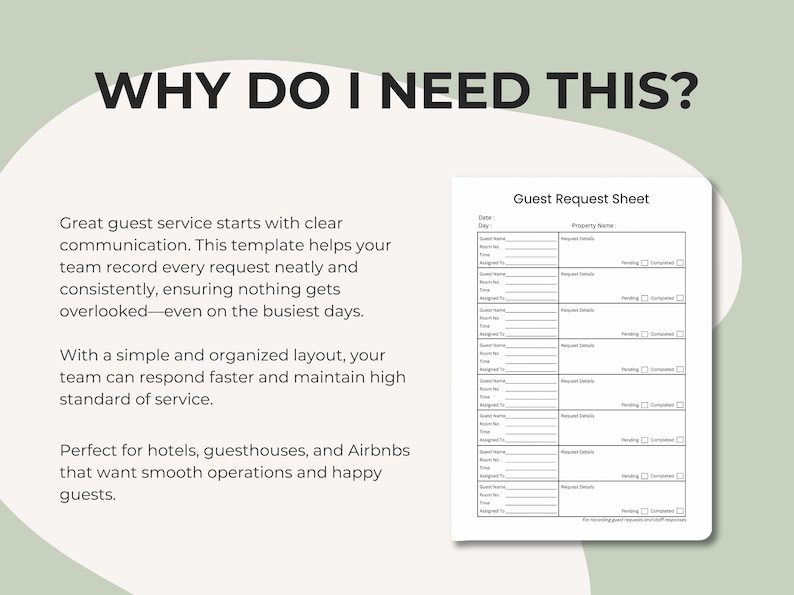 Editable Guest Request Sheet | Hotel Request Form | Front Desk ...