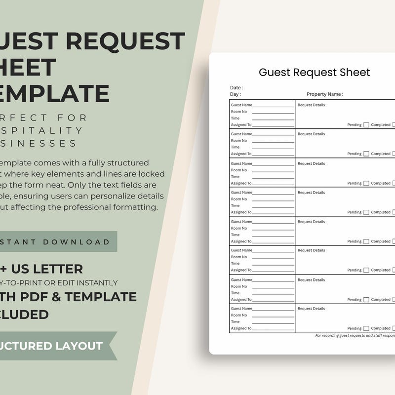 Hotel Guest Log Template - Etsy