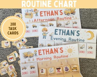 Personalized Routine Flip Chart Construction Customizable Daily Visible Chart Kids Morning Afternoon Routine Chart Toddler Flip Chore Chart
