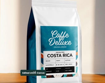 Editable Coffee Bag Label Template, Modern Canva Design (Two Sizes)