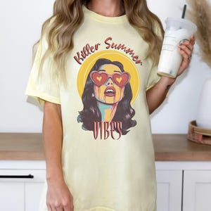 Killer Summer Vibe Tee, Summer T-shirt,  Vampire Girl, Sun Shirt, Summerween Top, Dark Summer T-shirt