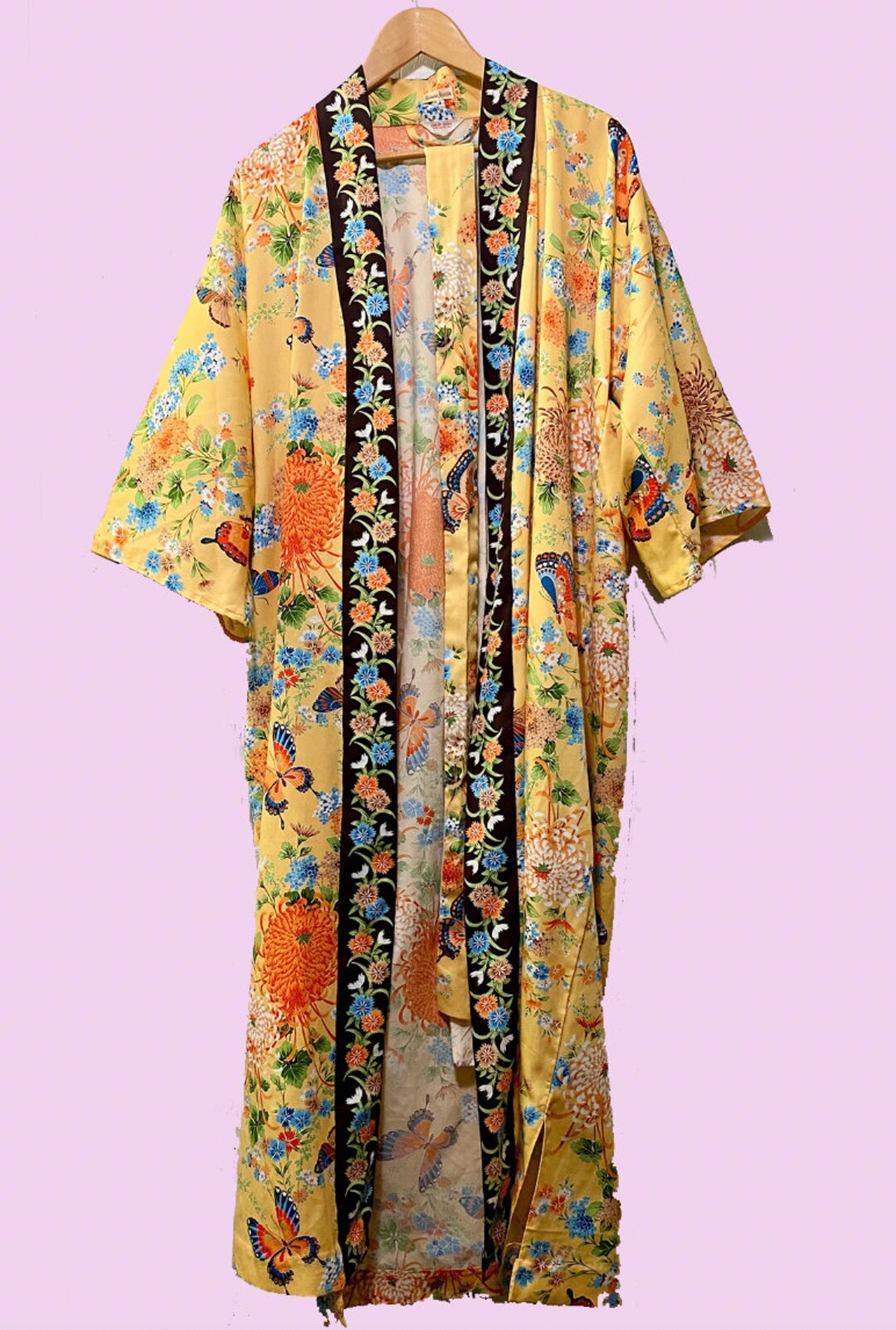 Yellow Robe/kimono Influenced With Butterflies and Chrysanthemums, Mrs ...