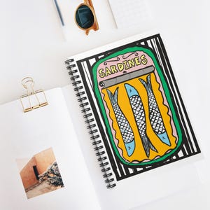Sardines Artistic Spiral Notebook, Journaling, Sketching, Gift for Fish Lovers, Unique Stationery, Eco-Friendly Notepad, fisherman aesthetic