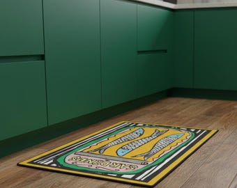 Colorful Sardines Floor Mat, Fun Kitchen Decor, Durable Indoor Rug