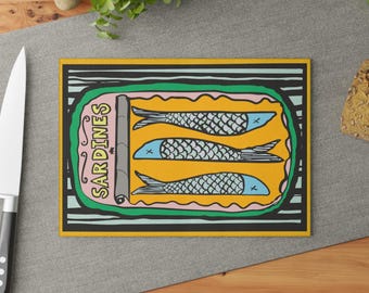 Sardine Glass Cutting Board: Fun Kitchen Decor for Foodies