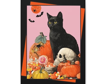 "Kunstdruck ""Schwarze Katze"" auf Leinwand: Gruseliger Herbst Dekor."