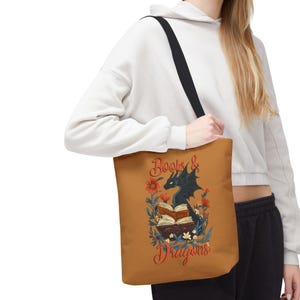 Fantasy Book & Dragons Tote Bag - Book Lover Gift, Literary Tote, Dragon Theme, Eco-Friendly Carryall, Perfect for Book Clubs