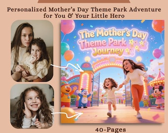 Personalized Mother’s Day Storybook for Kids | Custom Mom & Child Theme Park Adventure Book from Photo | Heartwarming Family Keepsake Gift