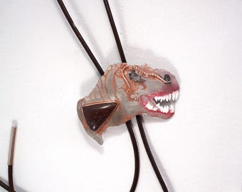 Sterling Silver T-Rex Bolo Tie set with Dinosaur Bone