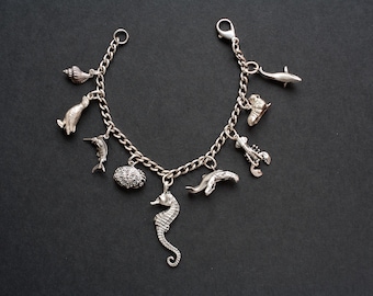 Marine / Ocean Charm Bracelet Sterling Silver Vintage