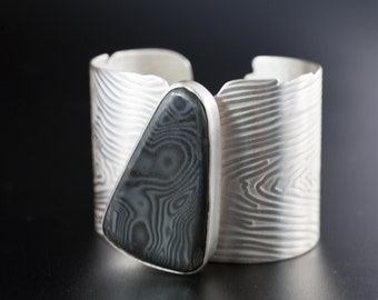 Psilomelane and Sterling Pathways Cuff