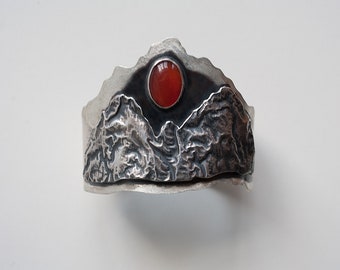 Volcano Cuff Sterling Silver Red Carnelian Wide Cuff Bracelet