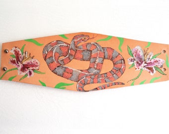 Snake/Lily Leather Cuff