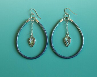 Abalone, Leather, and Sterling Earrings Dangle