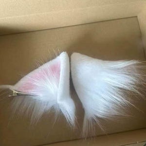 Ręcznie robione biało-różowe kocie uszy, małe spinki do włosów w kształcie uszu zwierząt cosplay, 6 cm