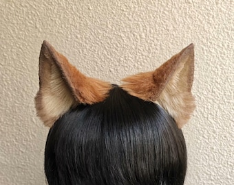 Handmade Small Fox Ears, Orange Beige Brown Cosplay Headband, 8cm