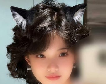 Handmade Black Cat Ears, Furry Cosplay with Wire,7.3cm