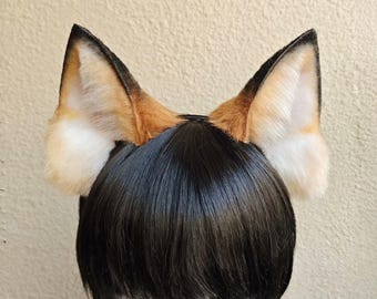 Handmade Red Fox Ears Headband, Realistic Furry Fox Cosplay Ears, 9 cm