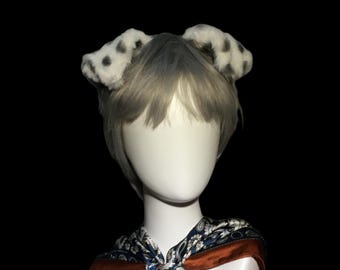 Handmade Dalmatian Dog Ears Headband, Floppy Spotted Faux Fur Cosplay Accessory, 8cm