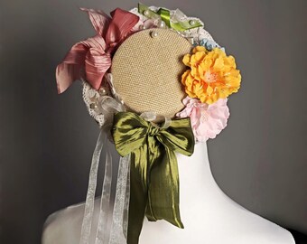 Handmade Lolita Floral Mini Hat, Rhododendron Lace Headpiece, Cottagecore Vintage Hair Accessory