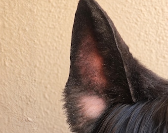 Handmade Black German Shepherd Ears, Large Dog Ear Headband with Pink Inner,12cm