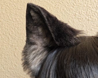 Diadema con orejas de lobo gris y negro hecha a mano, orejas realistas para cosplay canino, 9,5 cm