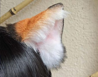 Handmade Calico Cat Ears, Realistic Black Orange Cat Ear Headband Cosplay, 8cm