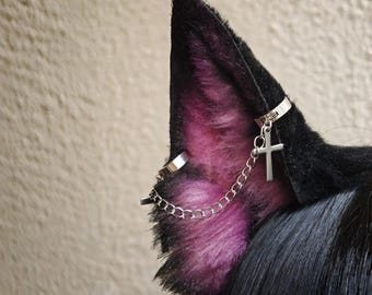 Handmade Black Pink Wolf Ears, Gothic Wolf Ears Headband, Dark Fantasy Animal Ears Cosplay, 9cm