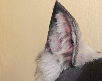 Handmade Gray Wolf Ears, Realistic Wolf Ear Headband, Gray Black Animal Ears Cosplay, 9cm