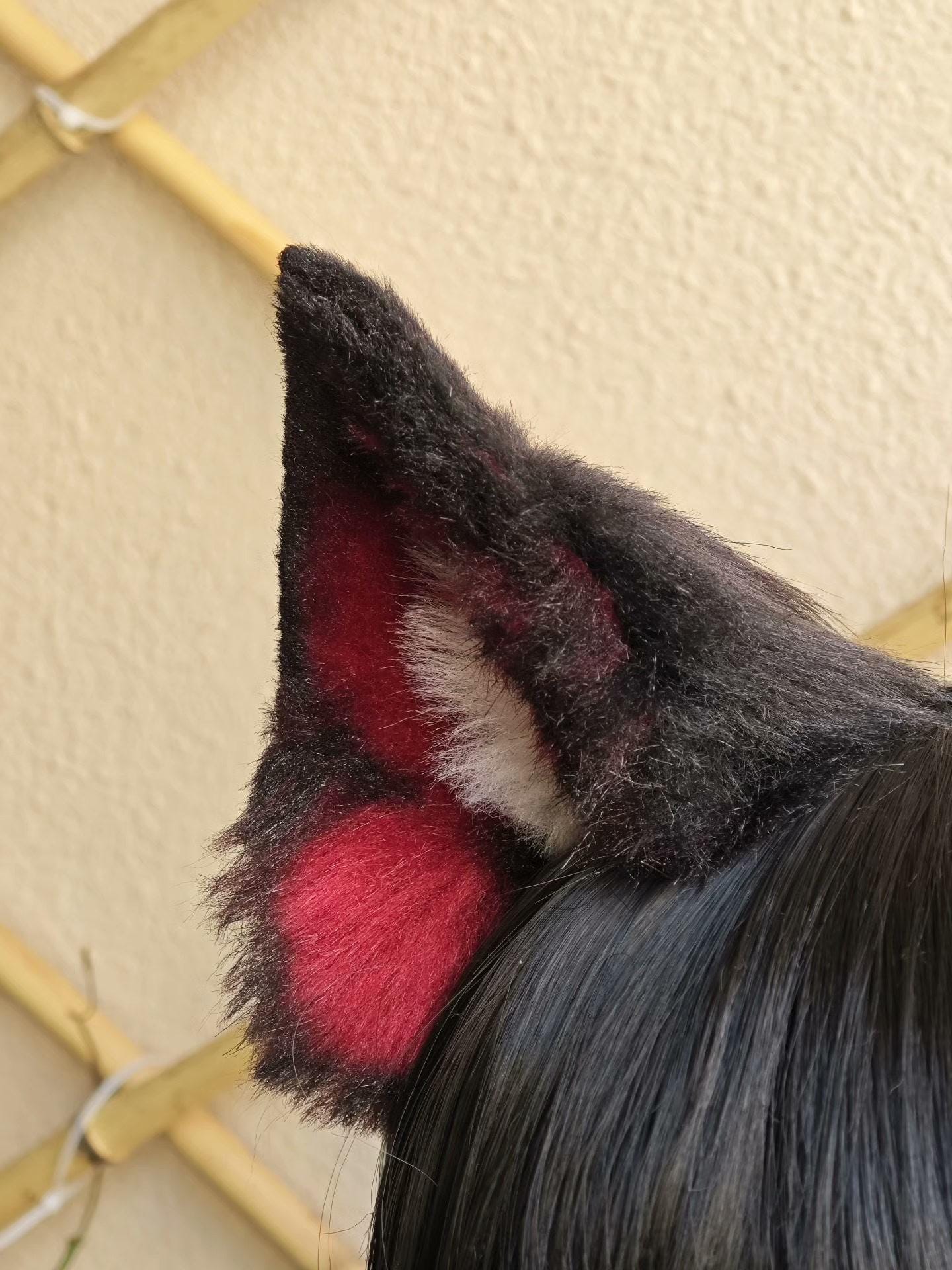 Handmade Red & Black Dog Ears Headband, Realistic Furry Canine Cosplay Ears, 10cm