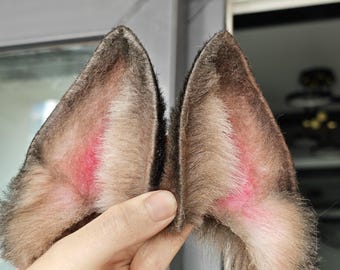 Orecchie da pastore tedesco realistiche fatte a mano, orecchie da animale per cosplay, marrone e nero, 9 cm